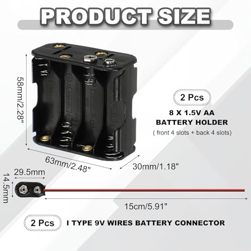 MECCANIXITY 2Pcs 8 x 1.5V AA Battery Holder with 9V I Type Snap Connector