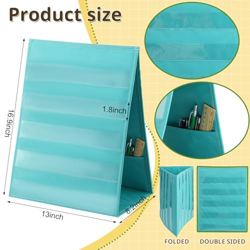 Tabletop Pocket Chart 13 x 17 Inch 600d Oxford Fabric Double Sided Pocket Chart Stand with 5 Straps Foldable Organizer Sticker Display Stand for Classroom, Home, Office(Aqua Green) - color: Aqua Green