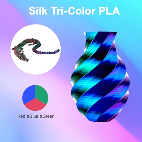 ERYONE Silk Tri Color PLA Filament 3D Printer 1.75mm +/- 0.03mm, Multicolor Filament Tricolor PLA Bundle 2KG Cardboard Spool, Red Blue Green - color: 2*1kg Triple Silk Red Blue Green, size: Silk Pla-2kg