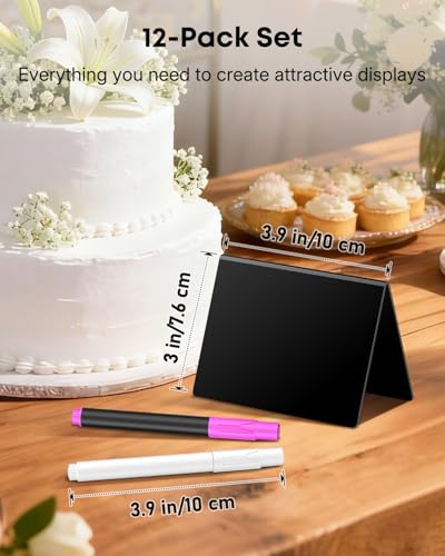 Uniclife 12 Pack Acrylic Mini Chalkboard Signs for Food, Small Chalkboard Signs with Chalk Markers, Reusable Glossy Food Signs Food Labels for Party Buffet Wedding, Blackboard Place Cards Table Signs - color: Glossy Acrylic V-12