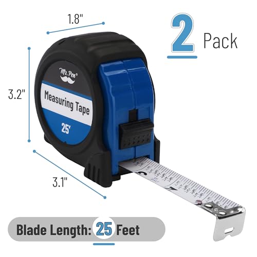 Mr. Pen- Retractable Tape Measure 25 ft, 2 Pack, Dark Blue, Easy Read - color: Dark Blue, size: 2 pcs