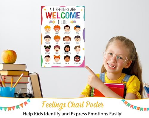 BIZIBAFF Feelings Chart Poster for Kids Toddlers - Emotions Learning Poster Educational Preschool Posters for Classroom Bulletin Board Decorations Back To School Teacher Supplies - color: Feelings