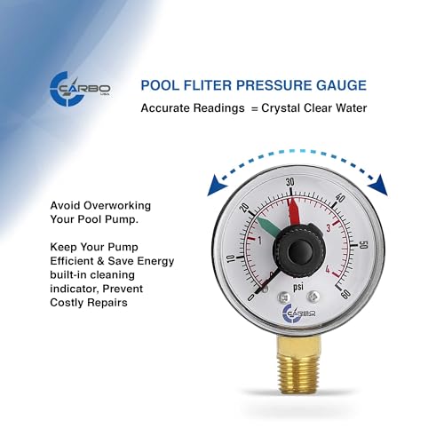 Pool Filter Pressure Gauge, 60 psi, Red Green Differential, 1/4" NPT Brass Connection, Teflon Included - style: D25-BSL-D20BPIDL