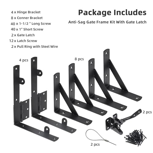 WEKIS 2 Sets Anti Sag Gate Kit Heavy Duty No Sag Kit Gate Corner Brace Bracket for Wooden Fence Gate with Self-Locking Gate Latch - size: Double Door Set