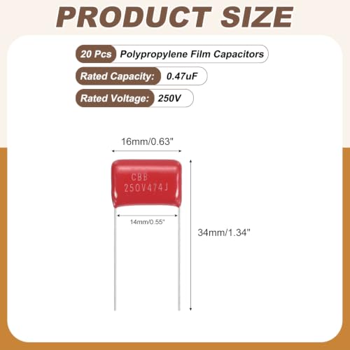 MECCANIXITY Capacitors Kit CBB21/CBB22 250V 474J 0.47UF Red 20 PCS - style: 250V 474J 0.47UF