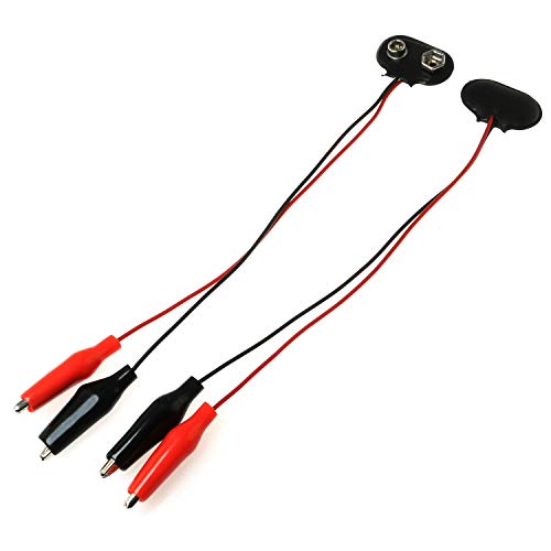 E-outstanding Cocodile Clip Cable 2PCS Dual Alligator Clips to 9V Battery Snap-on Connector Cables 15cm