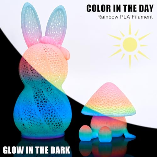 OVV3D Glow in the Dark Filament, Rainbow Glow PLA Filament 1.75mm +/- 0.02mm for 3D Printing, Multicolor Gradient PLA, 3D Printer Filament Fast Color Change Blue Green Orange Pink Purple, 1kg/2.2lb - color: Glow Rainbow Pla