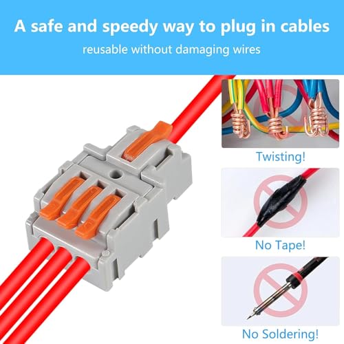 20pcs Lever Wire Connectors, 1 in 3 Out Quick Wire Connectors, Electrical Lever Nuts Wire Connectors Push-in Conductor Terminal Block AWG 28-12 - color: 20pcs 1 in 3 out