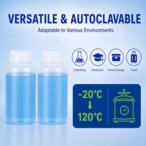 8.4 oz Wide Mouth Lab Reagent Bottle, Translucent HDPE, Sealed Leak-proof, Pill & Water Sample Bottle (2 Pcs) - color: Translucent, size: 8.4oz(250ml)