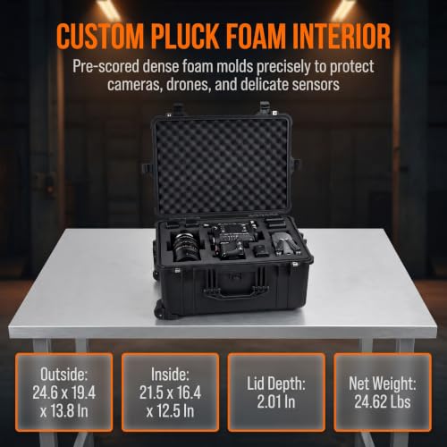 MEIJIA Rolling Waterproof Hard Protective Case, Hard Camera Case with Retractable Pull Handle and Wheels,Customizable Fit Foam Inserted, Black,24.64 X19.39 X13.78 inches - size: 24.64 X19.39 X13.78 inches