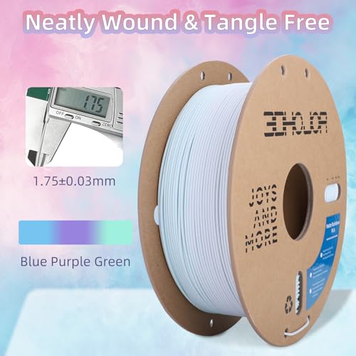 3DHoJor Matte Rainbow 3D Printer PLA Filament 1.75mm +/- 0.03 Multicolor Change Filament 1 KG(2.2lbs) Spool Fit Most FDM Printer-Blue Purple Green - color: Matterainbow: Blue Purple Green