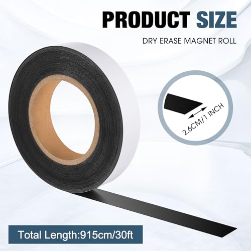 1" x30ft Dry Erase Magnetic Tape Roll, Flexible Magnetic Label Strip - size: 1" X 30ft