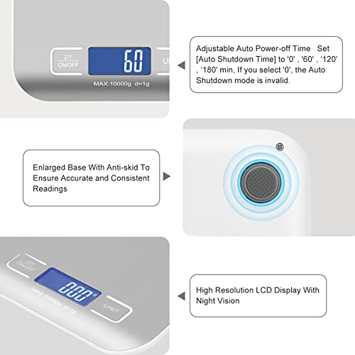 Digital Shipping Scale,Stainless Steel Panel, Accurate Portable Postal Scale for Packages, Small Business,Kitchen, Food, Handmade, Liquids, and Boutique (Silver Rechargeable(10kg/1g)) - color: Silver Rechargeable(10kg/1g)