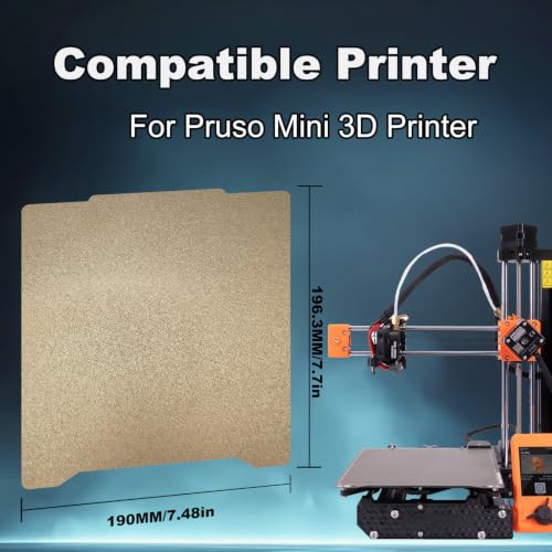 190x190mm Gold PEI Build Plate for Prusa Mini, Double Sided Textured PEI Flexible Spring Steel Platform Heated Printing Bed for Prusa Mini 3D Printer - size: 190x190mm
