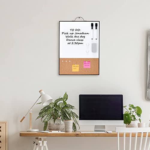TSJ OFFICE Small Whiteboard Cork-Board - 16" X 12" Portable Aluminum Black Framed Magnetic Dry Erase Board, Small Bulletin Cork Board with Holder for Office, Home and School - color: Black - 1/3 Corkboard - Vertical, size: 12"W x 16"H
