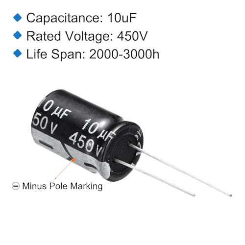 uxcell 10uF 450V 13x20mm Electrolytic Capacitor, Radial Leads Aluminum Capacitors for TV, LCD Monitor, VCD, 20Pcs - style: 10uF 450V