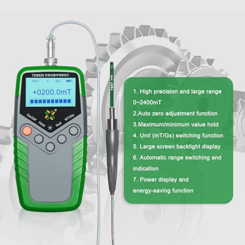 Gauss Meter Tesla Magneto Meter (2400mT/24000Gs), Magnetic Field Strength & N/S Recognition Function, ±1% Accuracy for Factories, Workshops - color: Green, size: 1% Accuracy