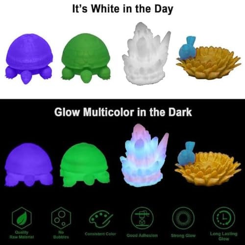 YOUSU 3D Printer Filament Bundle, Glow in The Dark Filament Multicolor, Green, Blue, Yellow and Rainbow PLA Filament 1.75 mm, Dimensional Accuracy +/- 0.03 mm, 250g X 4 Pack - color: 5-green/Blue/Yellow/Rainbow Glow