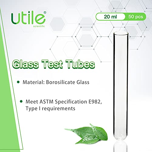 Utile 50pcs of Plain Cylindrical Glass Test Tubes, Vol.20ml, 20x150mm, Medium Borosilicate Glass Material, 4004.0135.50 - style: 50pcs of 20x150mm