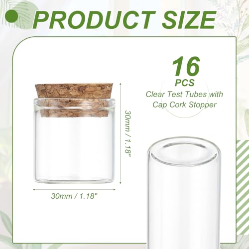 PATIKIL 10ml Glass Test Tubes with Caps Cork Stopper, 16 Pcs, 30x30MM - size: 10ml