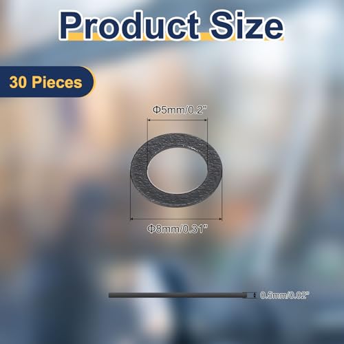 uxcell 30 Pcs M5 PVC Flat Washers 5mm ID 8mm OD 0.5mm Thick Plain Washer Grommets Plastic Sheet Gasket Fastener Sealing Spacer Gasket Ring Water Hose Washers, Clear Black - size: 5mm x 8mm x 0.5mm