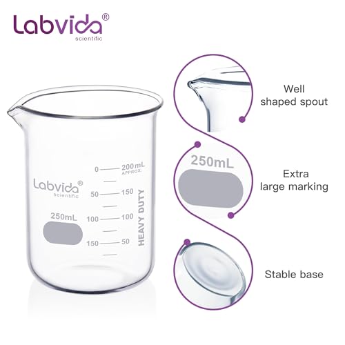 12pcs 250ml Upgrated Thick Glass Beakers, Griffin Low Form Beaker Set with Double Scale, 3.3 Boro, LVA023 - style: 12pcs of Vol.250ml