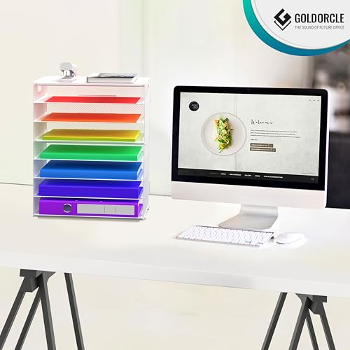 8 Tier Paper Letter Tray Organizer with Handles for Desk (White) - color: White