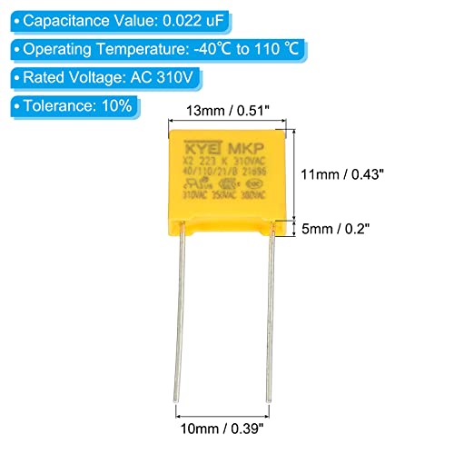PATIKIL Safety Capacitors, 10 Pack 0.022uF AC 310V 10mm Pin Pitch 13x11x5mm Polypropylene Film Capacitor Assortment Kit for DIY Electronic Products - style: 0.022 uF
