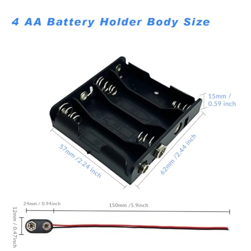 6 Set 4 AA Battery Holder with 9 Volt Battery Snap Connector - I Type