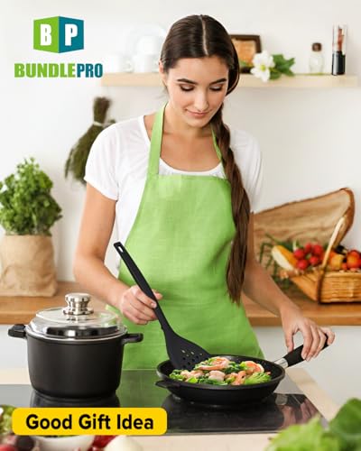 BUNDLEPRO Silicone Cooking Utensils Set, 9 Pcs Kitchen Utensils, One-Piece - color: Black