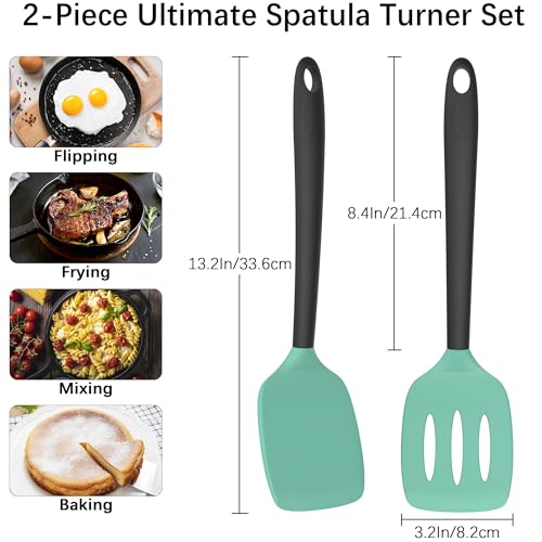 Coukre 2 Pack Silicone Spatula Set,High Heat Resistant, BPA-Free - color: AquaGreenBlack