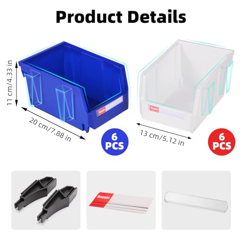 12 Packs Stackable Storage Bins, 7" x 5" x 4" Parts Bin, - color: Blue & White 12pack, size: 7x5x4 inch