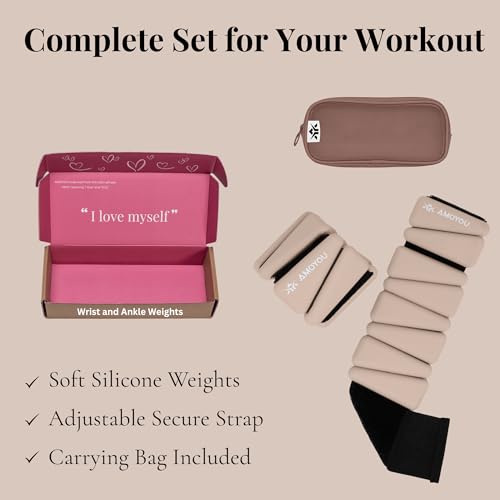 Wrist & Ankle Weights for Women – 2 lb Total, 1 lb Each | Weighted Bangles - color: Almond