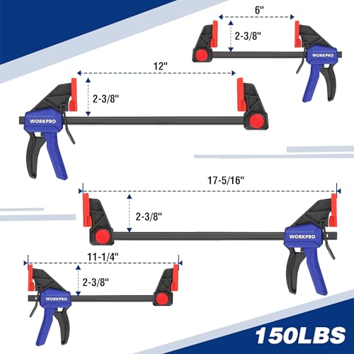 WORKPRO 10-Pack Bar Clamps for Woodworking, 6 Bar Clamps & 4 Spring Clamps - color: Blue, size: 10-Pack Multi-Size Bar and Spring Clamps