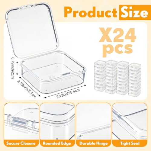 SATINIOR 24 Pcs Small Clear Plastic Container Box, 2.1 x 2.1 x 0.8 in - size: 2.12 x 2.12 x 0.79 Inches