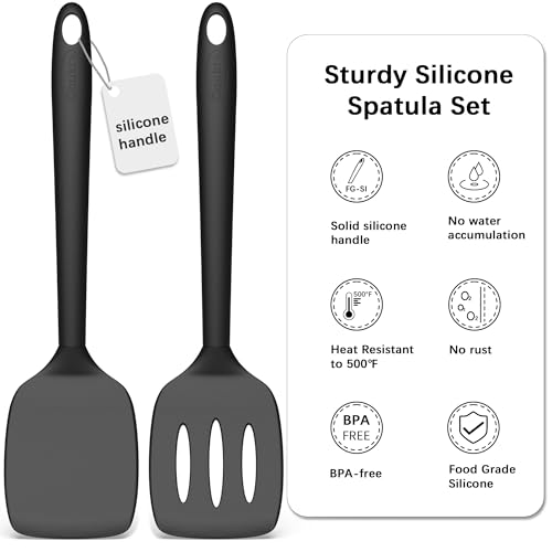 Coukre 2 Pack Silicone Spatula Set,High Heat Resistant, BPA-Free - color: PureBlack