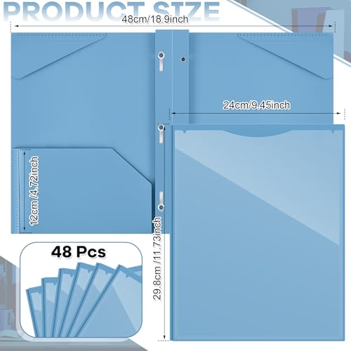 Henoyso 48 Pcs Plastic Folder with Clear Front Pocket and 3 Prongs Heavy Duty Plastic Folders with Card Slot Pocket Folders with Prongs for School Office Home(Blue Haze) - color: Blue Haze