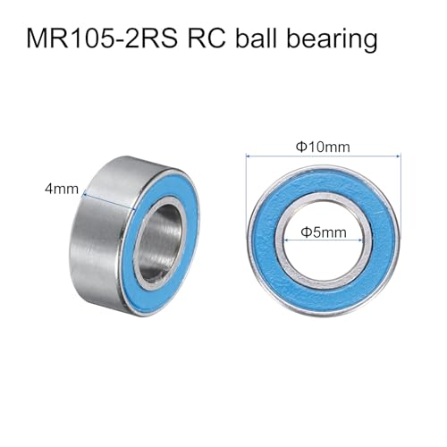 uxcell 20pcs MR105-2RS Miniature Deep Groove Ball Bearings 5x10x4mm Double Sealed Bearings (Blue) for Electric Motor, Home Appliances, Machinery, P6 (ABEC 3) - color: Blue, size: MR105-2RS