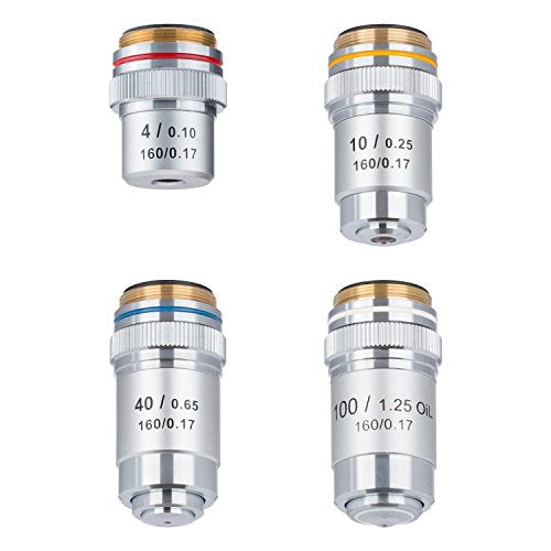 AmScope AX-4-V300 Four Achromatic Objective Lens Set, 4X-100X