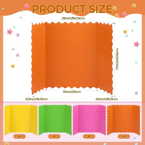Mooliwe 4 Pack 26" x 17" Trifold Poster Board Scalloped, Neon Color - color: Neon Color, size: 26" X 17"