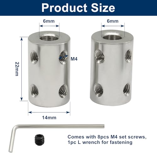 6mm to 6mm Bore Rigid Shaft Coupler, Shaft Coupling Connector - size: 6mm to 6mm
