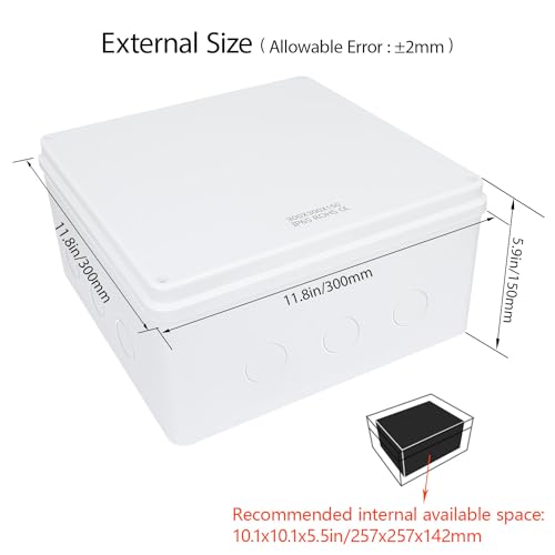 LeMotech Junction Box, Electrical Box IP65 Water Resistant Dustproof ABS Plastic Project Enclosure for Electronics White, External Size 11.8 x 11.8 x 5.9 inch - size: 11.8"x11.8"x5.9"