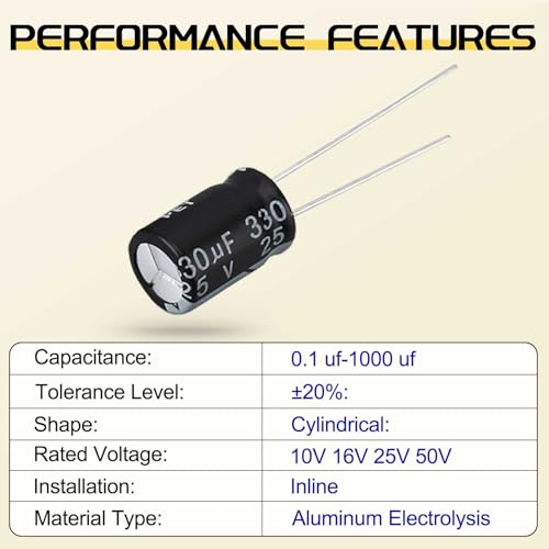Electrolytic Capacitor Assortment Kit 24 Values 240pcs 0.1uF to 1000uF 10V 16V 25V 50V in-line Aluminum Capacitors Set