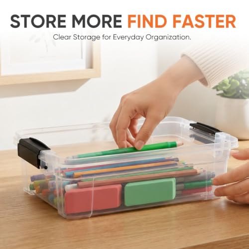 Superio Clear Storage Boxes with Lids, 1.27 Quart Plastic Container Bins for Organizing, Stackable Crates, BPA Free, Non Toxic, Odor Free, Organizers for Home, Office and Dorm, 5 Pack - size: 8.25" x 5.5" x 3"