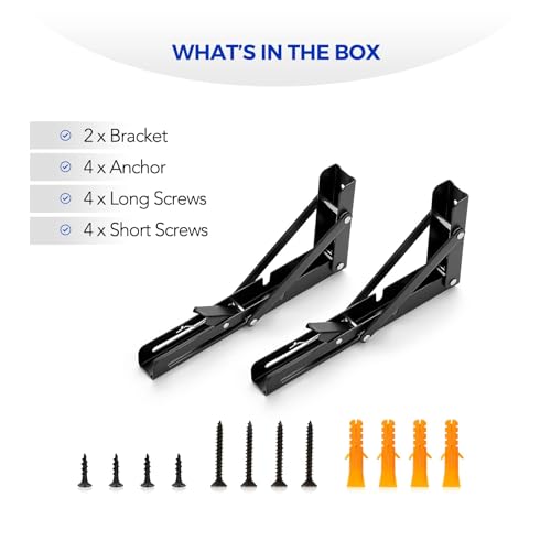 Ravinte Matte Black Folding Shelf Brackets, 8 Inch, 4 Pack - size: 8 Inch