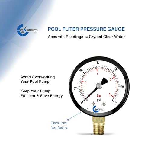 Water Pressure Gauge for Swimming Pool Filter, Spa, Aquarium, Well, Air, Oil, Gas – 60psi Plumbing Clean Filter with Dual Display &1/4" NPTBrass LowerConnection - style: Black Steel Case