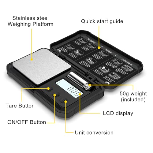Digital Gram Scale 200g x 0.01g, High Precision Scale for Jewelry, Gold Coins, Powders, Ingredient and Spices, with 50g Calibration Weight, Black & Orange Color - color: Orange