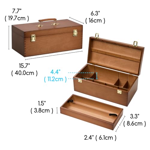 MEEDEN Large Wooden Tool Storage Box: Portable Art Supply with Handle - color: Walnut, size: Large