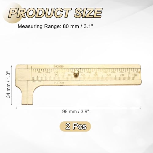 uxcell Pocket Caliper Ruler 80mm Brass Sliding Gauge Mini Caliper Precision Double Scale Metric Measurement Tool Drawing Measuring Ruler Gold 2 Pcs - size: 80mm