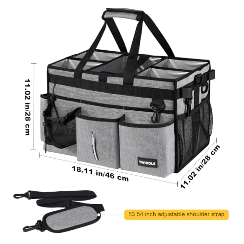 Extra Large Cleaning Caddy Bag with Rigid Support Board, Cleaning Organizer Tote with Detachable Divider, Adjustable Shoulder Strap & Waist Belt, Cleaning Supply Carrier for Cleaners & Housekeepers - color: Light Gray, size: Extra-Large